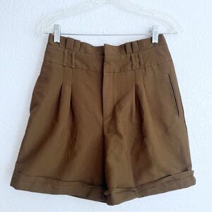 Anthropologie Chocolate Brown High Waisted Pleated Shorts 4 Cuffed Hem Pockets